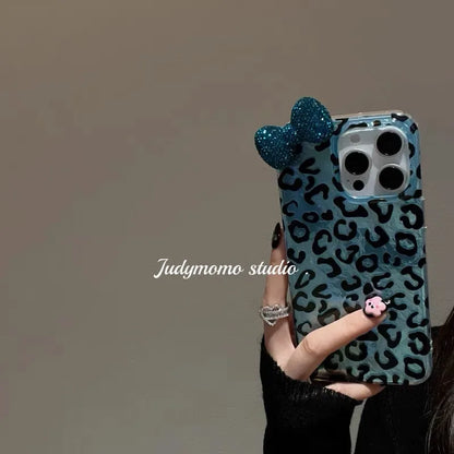 Sexy Leopard Diamond Bowknot Lustre Lining Phone Case for OPPO A18 A17 A16 A15 A38 A58 A78 A94 A74 A54 A57 A77 A53 A3X A40 A60