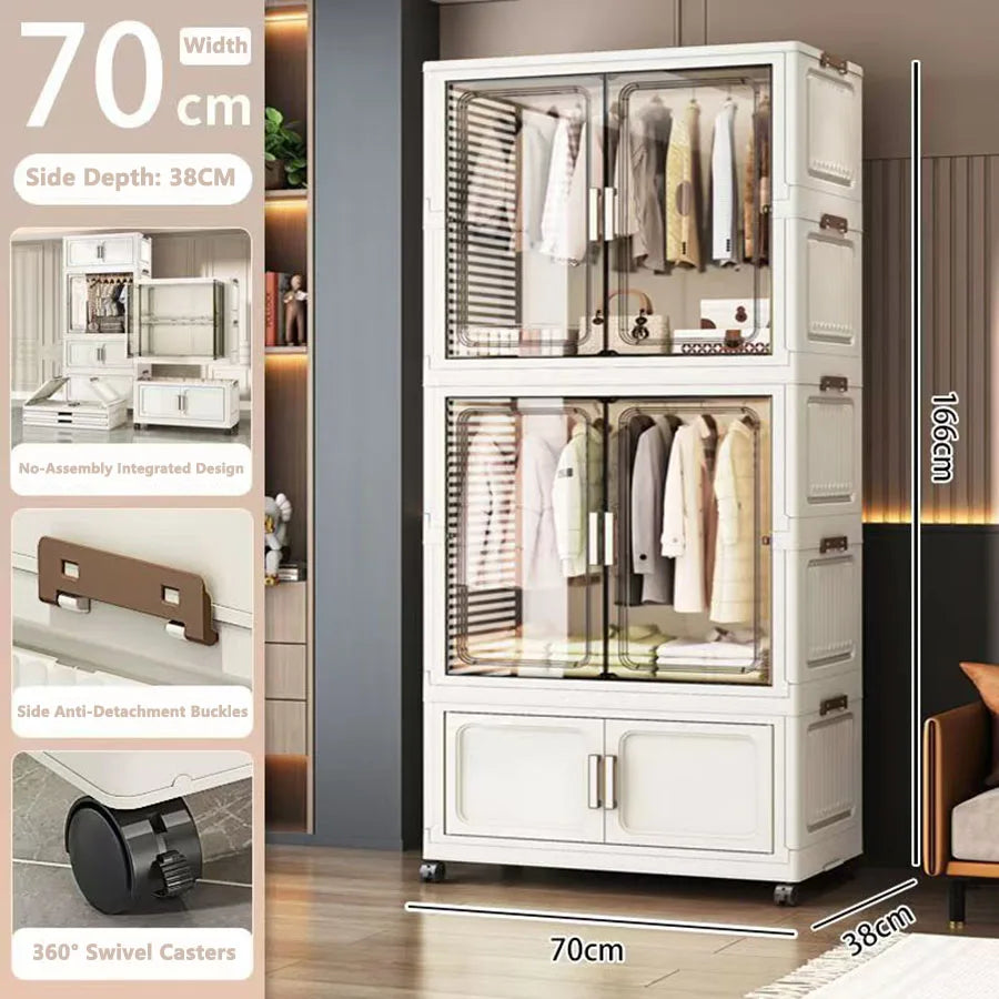 Multi-Functional Folding Storage Cabinet for Home Office Kitchen Bathroom Organizer with Doors White Black Gray