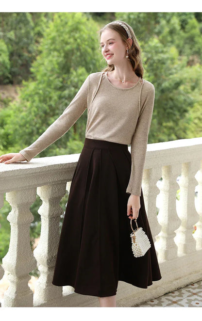 I BELIEVE YOU T-shirts for Women 2024 Autumn New Khaki Flash Silver Fake Two Long Sleeve Fashion Lady Bottom Sweaters 2243015763