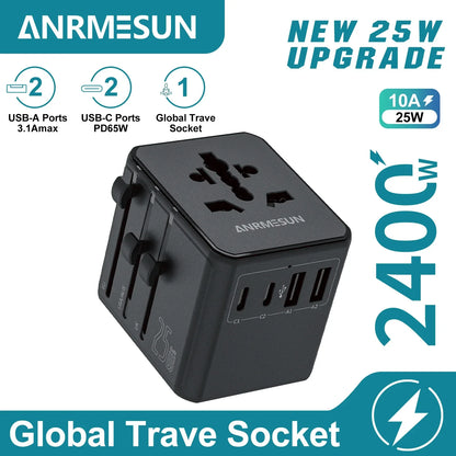 Global Universal Conversion Travel Plug 2 Type-C Sockets EU US AC Power Travel Adapter PD 65w 45w 25w Travel Plug Fast Charging