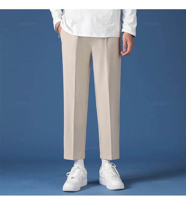 All Seasons New Smooth Pendulous Suit Pants Men Business Long Trousers Korean Formal Ankle Length Pant Male Plus Size 40