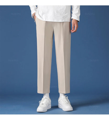 All Seasons New Smooth Pendulous Suit Pants Men Business Long Trousers Korean Formal Ankle Length Pant Male Plus Size 40
