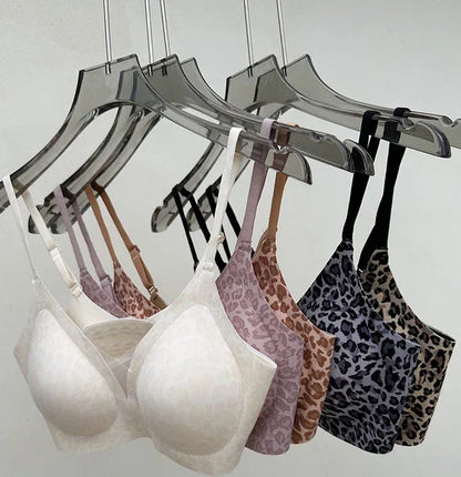 YUQI Leopard Print Bra - Ultra Thin No Underwire, Anti-Sag Bralette, Big/Small Chest Lightweight Gather, Breathable Smooth