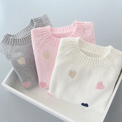Autumn Winter Girls Sweater Cute Lover Pattern Knitted Pullover Thick Warm Fleece Sweater