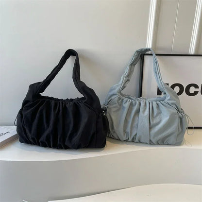 Nylon Cloth Bag Women Tote Bag Large Capacity Summer 2025 New Fashionable women's pleated Outdoor Travel bag Shoulder Bag