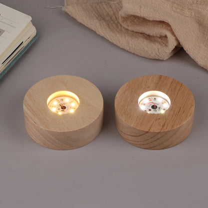 1PC Battery Operated 8/10cm Round Wooden LED Light Dispaly Base Stand Holder Table Night Lamp Base Crystal Glass Art Ornaments
