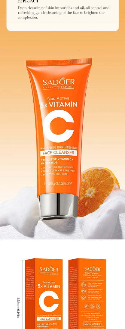 SADOER Vitamin C  Facial Cleanser Face Wash Foam Cleanser Deep Cleansing Moisturizing Brightening Hydrating Skin Care Products