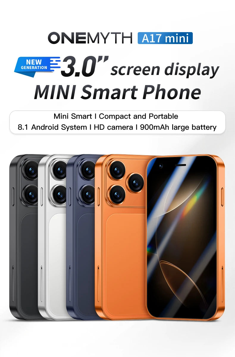 ONEMYTH A17 Mini 3.0 "Android smartphone 2GB+16GB 3G unlocked phone Google Play Store dual SIM card pocket backup small phone