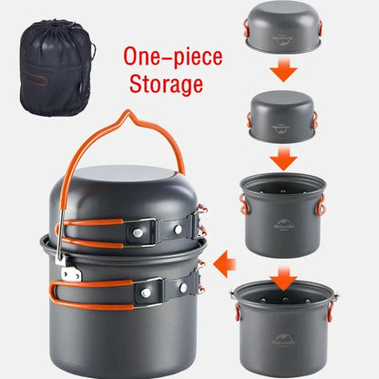 Naturehike Camping Cooking Set Outdoor Picnic Camping Pot Ultralight Portable Picnic Cookware 2-3 Person Hiking Non Stick Pots