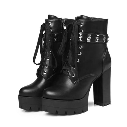 KNCOKAR The new autumn/winter fashion ultra high heels and short boots with a waterproof platform rivet and female boots