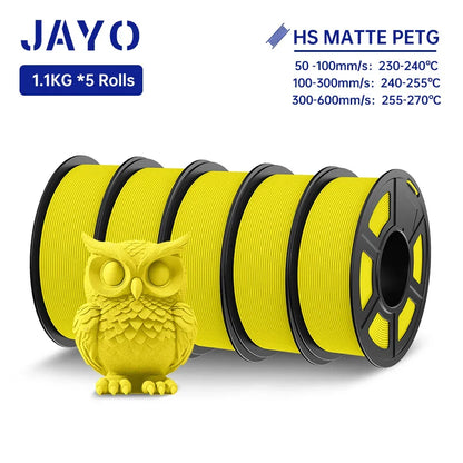JAYO PETG 3D Filament 1.75MM High Speed PETG 3D Printer Filament 5Rolls High Flow Speedy Matte Effect 3D Printing Mateials