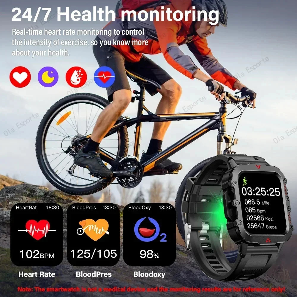 2025 Smartwatch Military Outdoor Sports Watches For Man Woman LED Flashlight Health Monitoring 1.73 inch Bluetooth Watches New