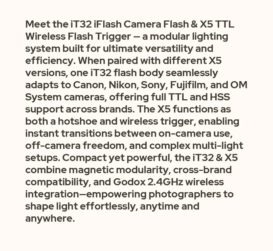 Godox iT32&X5 C/S/N/F/O TTL iFlash Camera Flash Compatible With X5 Wireless Flash Trigger Canon for Sony Nikon Fujifilm Olympus