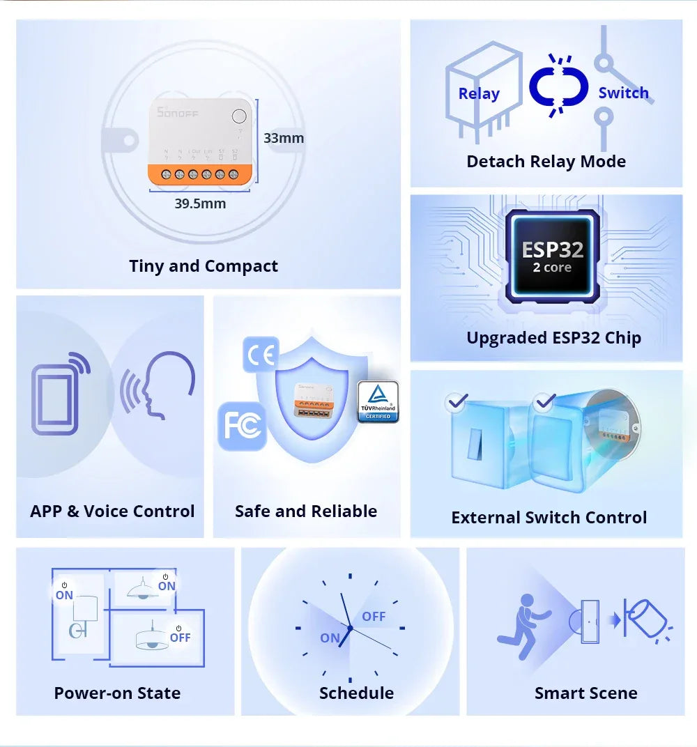 Sonoff Mini R4 Extreme Wifi Smart Switch Interruptor with Relay On-Off DIY Switch Module eWelink APP Control Works with Alexa
