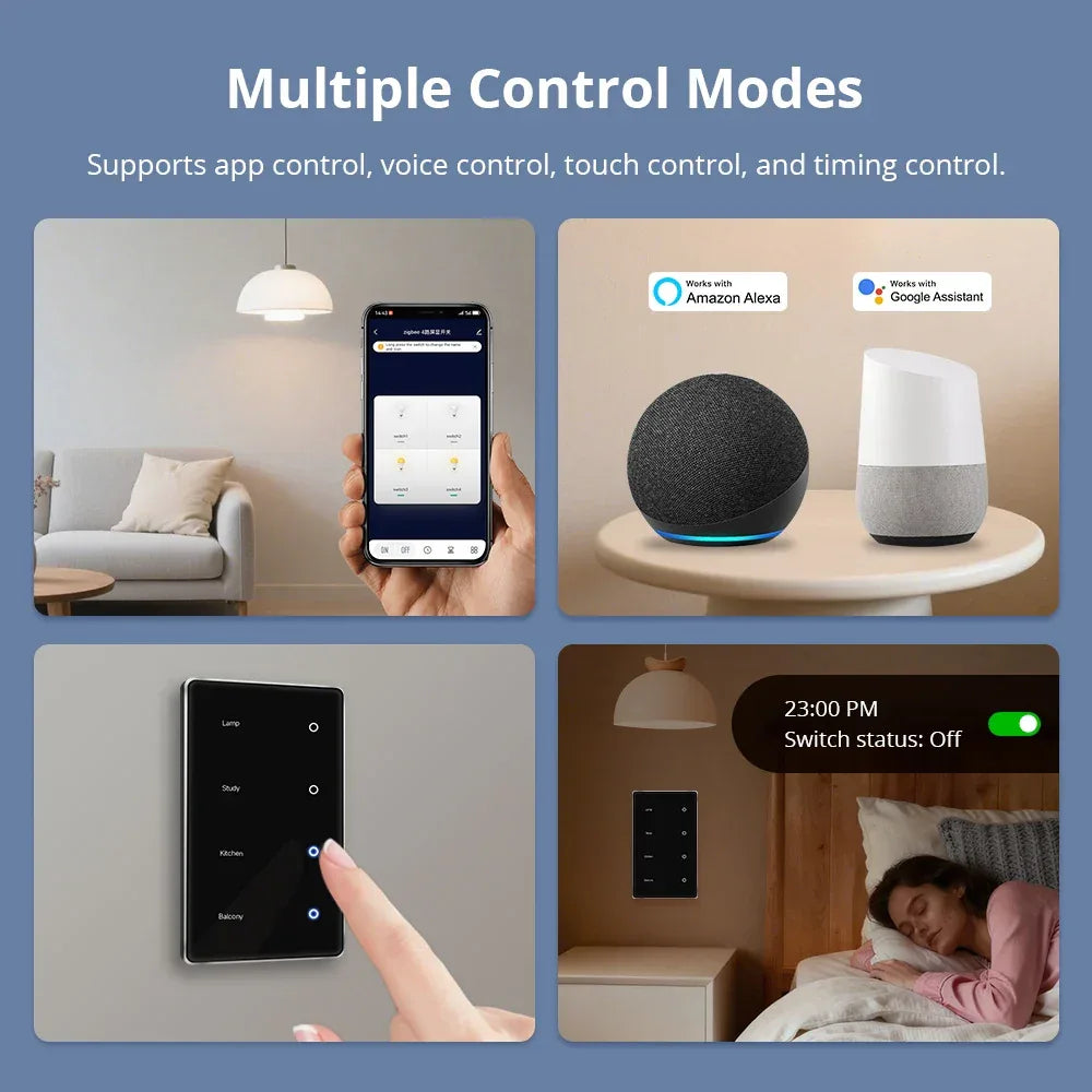 Zemismart Zigbee DIY Name Switch US Black Touch Panel Smart Display Screen Light Switch Work with Tuya Smart Life App