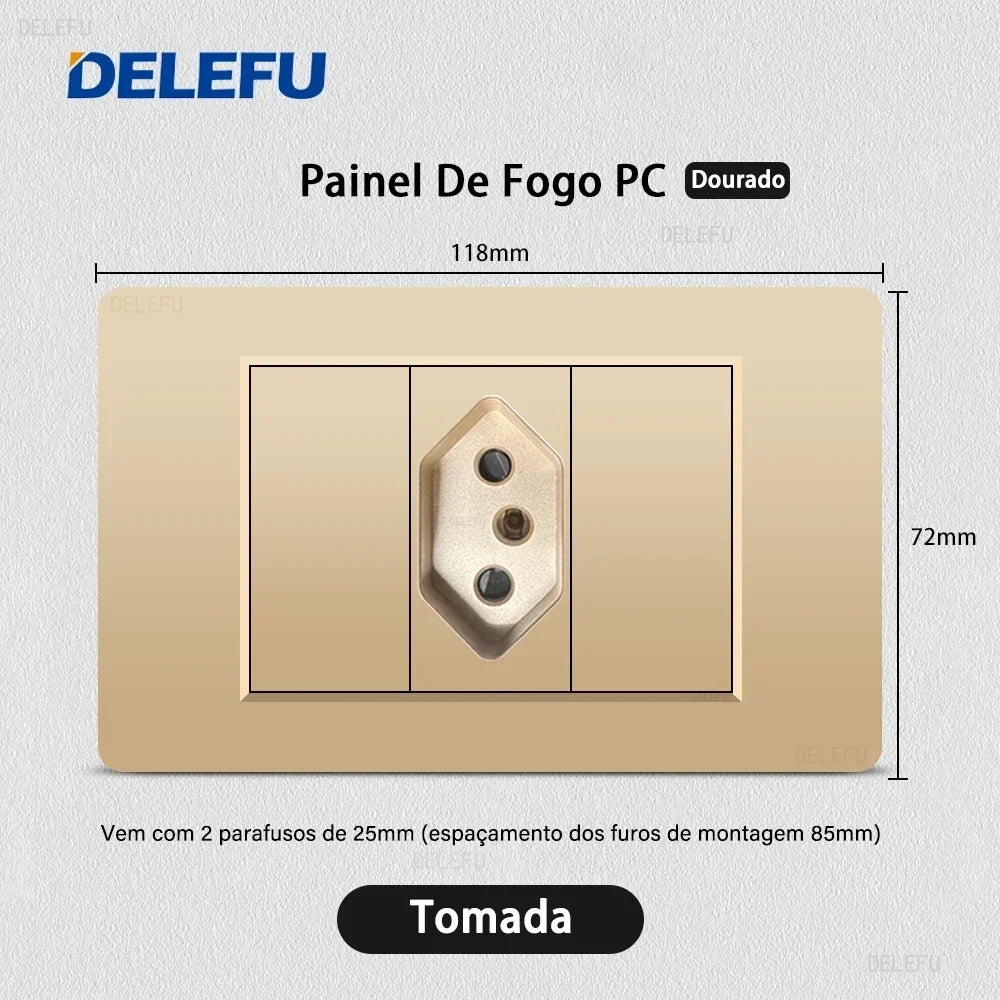 DELEFU Brazil Standard 10A 20A Gold Fireproof PC Panel Dual USB Type C Home Wall Light Switch Safe Power Socket