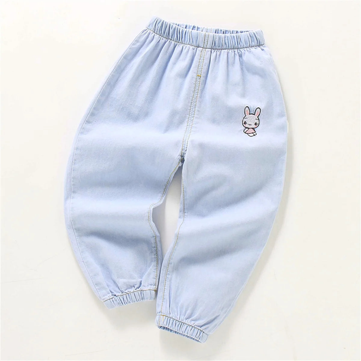 Children'S Jeans Baby Four Seasons Outwear Casual Pants Embroidered Simple Versatile Elastic Waist Sports Wear