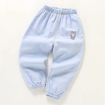 Children'S Jeans Baby Four Seasons Outwear Casual Pants Embroidered Simple Versatile Elastic Waist Sports Wear