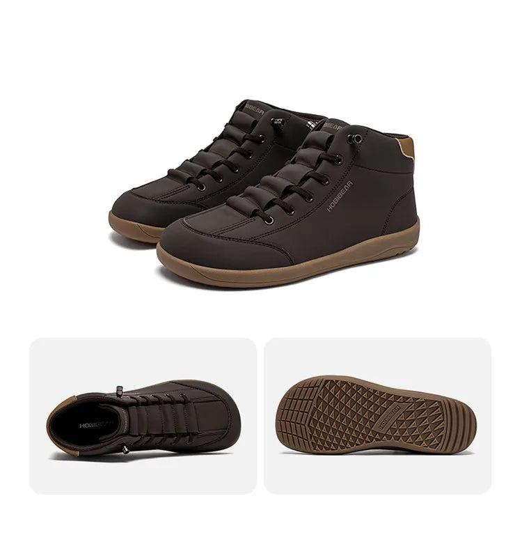 HOBIBEAR Mid-Top Barefoot Shoes Unisex Wide Toe Minimalist Ankle Boots Artificial Leather Outdoor Non-Slip Sneaker