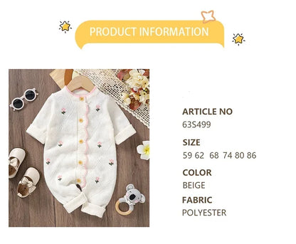Newborn Baby Rompers Knit Infant Girl Jumpsuit Long Sleeve Autumn Toddler Kid Clothes Fashion Ruffles Embroidered 0-18M Overalls
