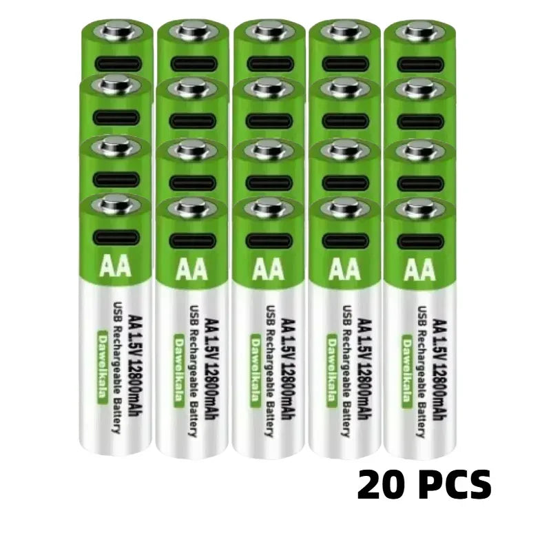 2025 New AA 1.5V USB Rechargeable Li-ion Battery 12800mAh Battery W/Type-C Cable for Toy Remote Control Mouse Electric Battery