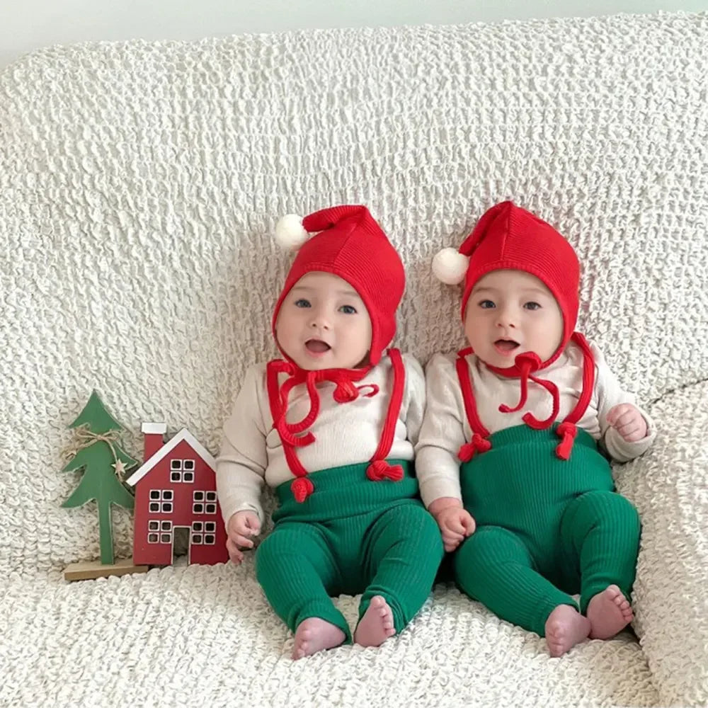 2025 Christmas Costumes Newborn Knit Pants with Hat Baby Boys Girls Trousers Clothes Infant Leggings Clothing Toddler Outfits