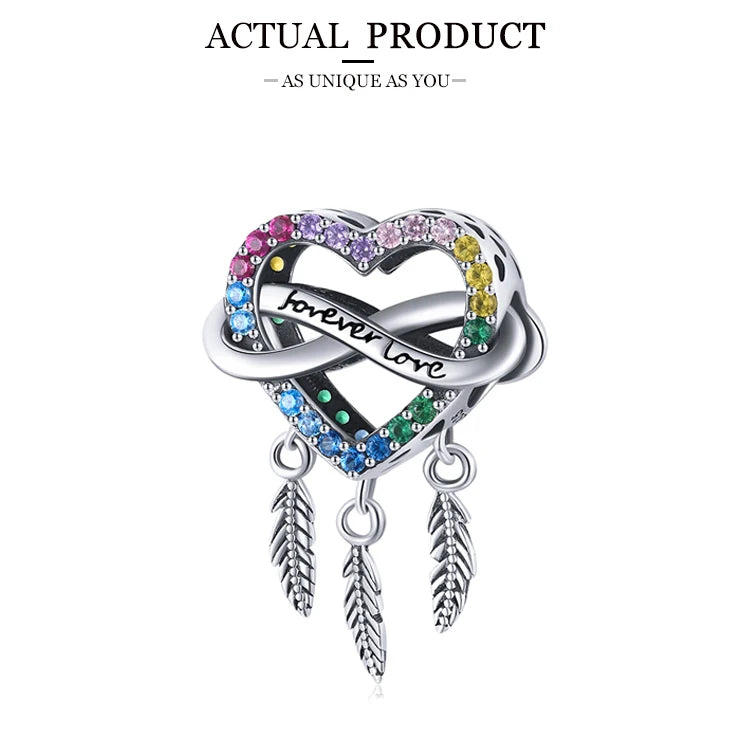 WOSTU Real 925 Sterling Silver Heart Pendents Gifts Charms Beads Fit Original DIY Bracelet Necklace Mother's Day Jewelry for Mom