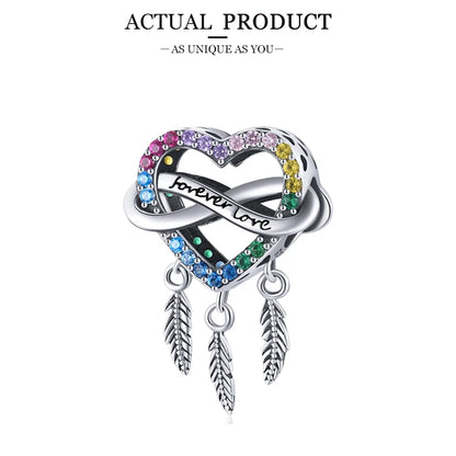 WOSTU Real 925 Sterling Silver Heart Pendents Gifts Charms Beads Fit Original DIY Bracelet Necklace Mother's Day Jewelry for Mom