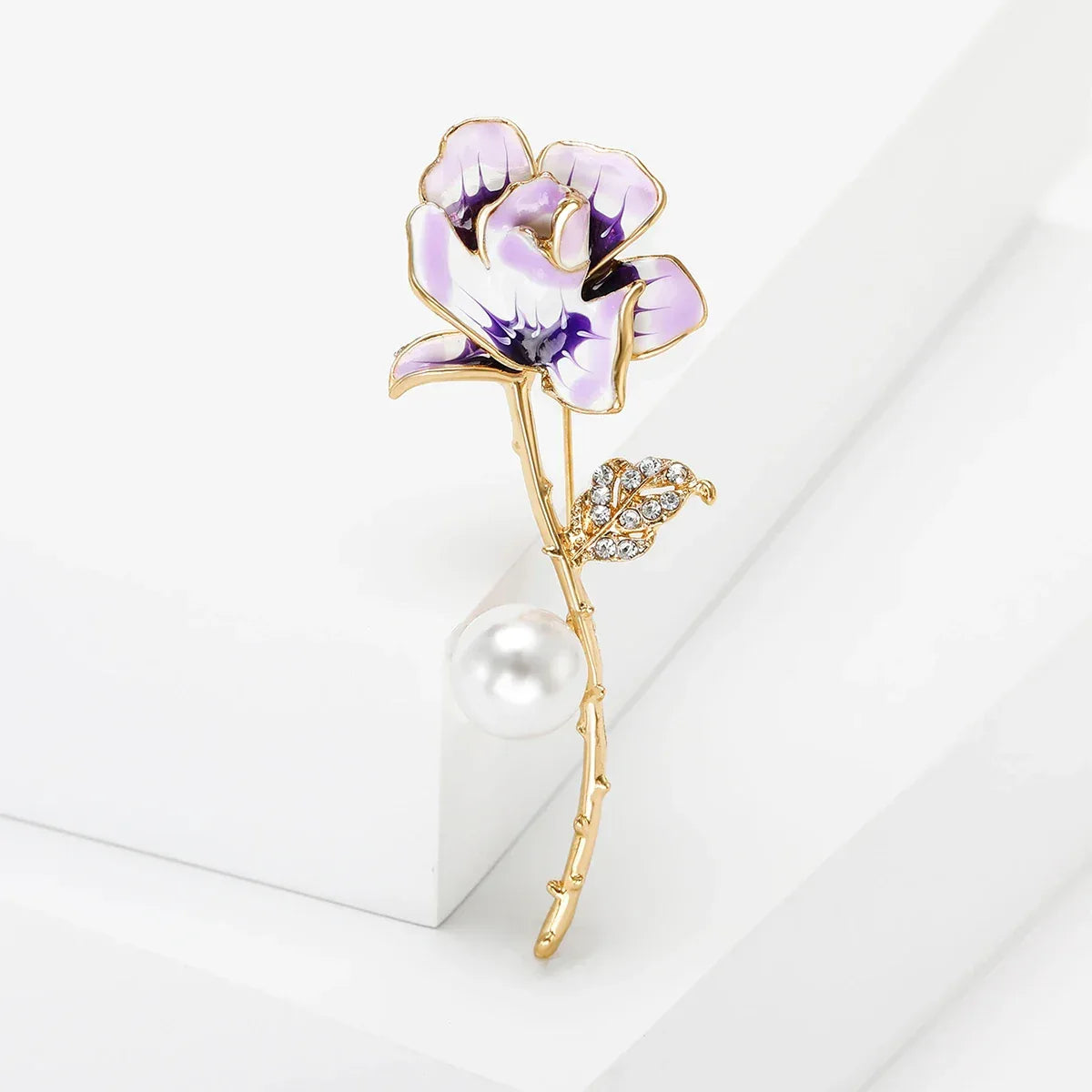 Valentine's Day Enamel Rose Brooches for Women Rhinestone Plant Flower Pins Banquet Party Backpack Gifts Jewelry Accessories