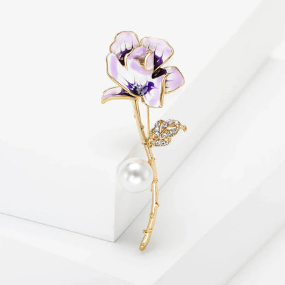 Valentine's Day Enamel Rose Brooches for Women Rhinestone Plant Flower Pins Banquet Party Backpack Gifts Jewelry Accessories
