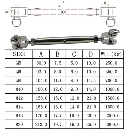 304 Stainless Steel Marine Closed Body Jaw Turnbuckle M5 M6 M8 M10 M12 M14 M16 for Rigging Screw Jaw Barrel Strainers