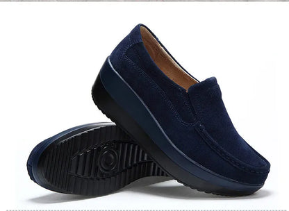 Creepers Platform Shoes Women Flats Women Loafers Spring Autumn Casual Suede Leather Shoes Ladies Moccasins Slip On Plus Size 42