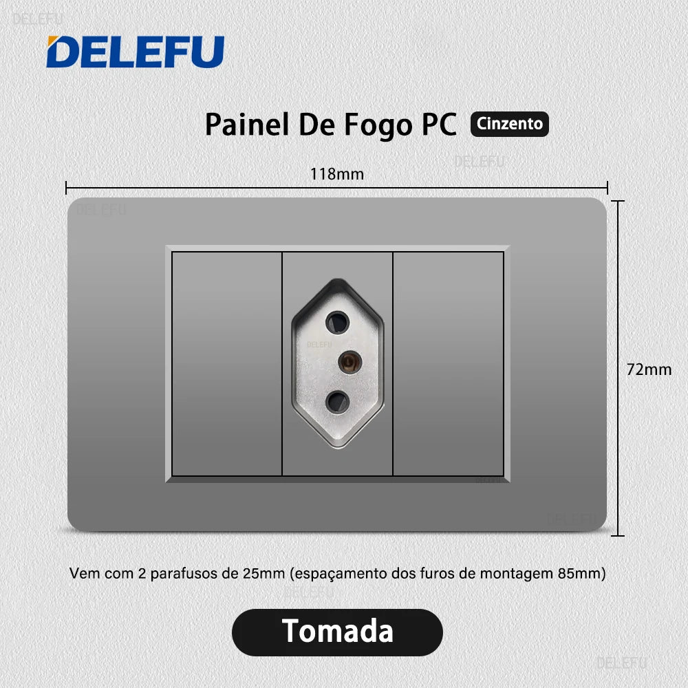 DELEFU Grey PC Panel Brazil Standard Wall Power Socket Double USB Type C Outlet Light Switch Home Office Electrical Plug 10A 20A