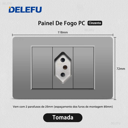 DELEFU Grey PC Panel Brazil Standard Wall Power Socket Double USB Type C Outlet Light Switch Home Office Electrical Plug 10A 20A