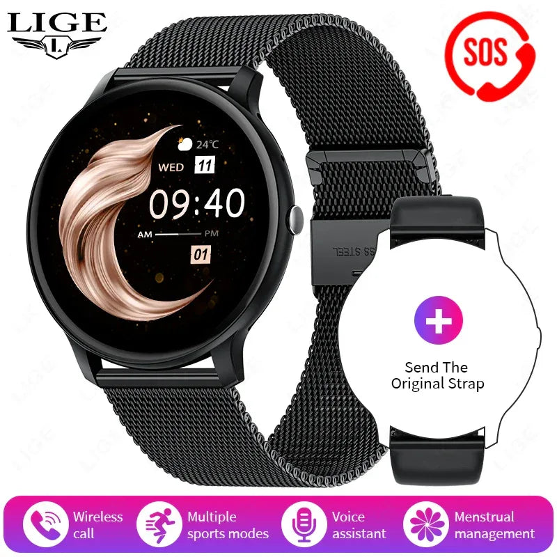 LIGE Smart Watch Women 1.39'' Full Touch Screen Custom Dials Wristwatch Bluetooth Call Blood Oxygen Monitor Sport Smartwatch Men