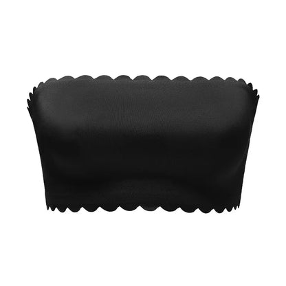 Hot Sale New Design Effective Slip-proof Scallop Side One Piece Bralette Padded Ice Silk Seamless Strapless Bra For Women