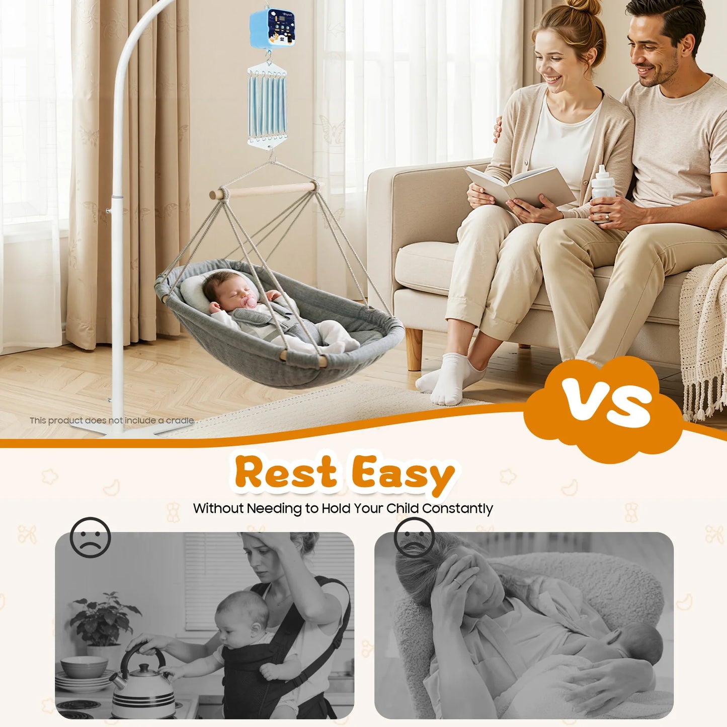 12W Electric Baby Swing Control, 7 Springs Baby Cradle Rocker Control, Adjustable Hanging Babies 0-12 Months