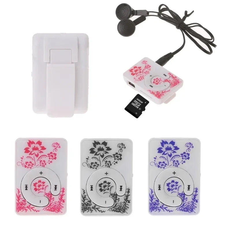 Mini Clip Floral Pattern Music MP3 Player 32GB Card With Micro SD TF Card Clip Design Digital Music Mini USB Cable + Earphone