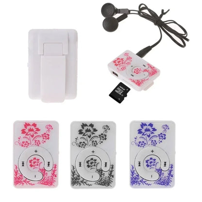 Mini Clip Floral Pattern Music MP3 Player 32GB Card With Micro SD TF Card Clip Design Digital Music Mini USB Cable + Earphone
