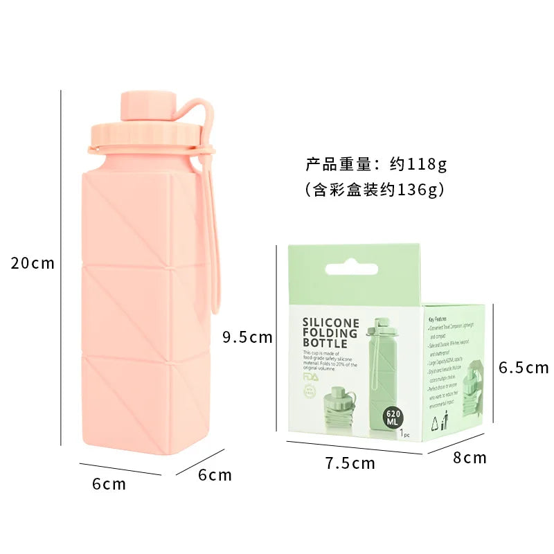 Collapsible travel water bottle, food grade BPA-free silicone collapsible water bottle, leak-proof portable water bottle, suitab