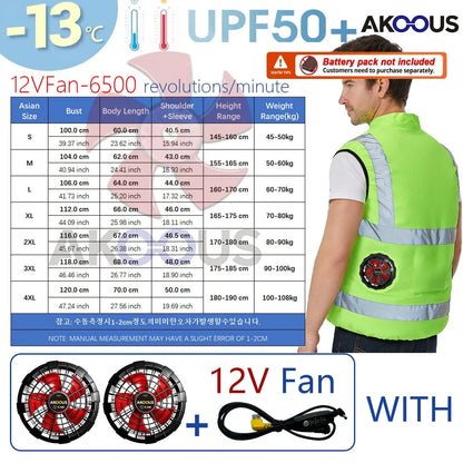 AKOOUS 6500 RPM 12V/5V USB 3-Fans Cooling Vest Air Conditioned Clothes Men Women Outdoor Work Fishing Body Cooling Jacket