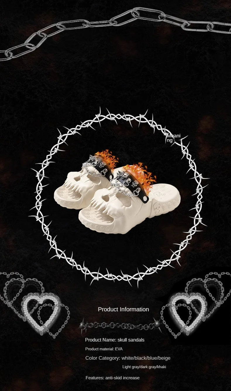 Skull Slides Sandals for Men Women Non-Slip Sport Cloud Slippers on Comfy Beach Halloween Skull Slides Home Thick Soft Shoes