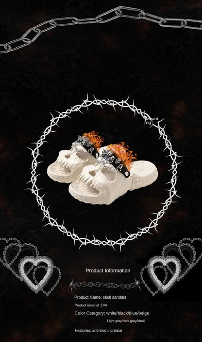 Skull Slides Sandals for Men Women Non-Slip Sport Cloud Slippers on Comfy Beach Halloween Skull Slides Home Thick Soft Shoes