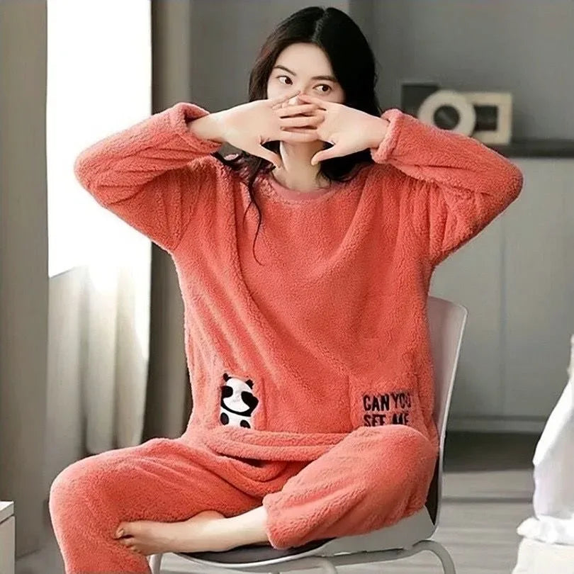 Women Pajamas Autumn Winter Flannel Warm Woman Sleepwear Korean cute Cartoon Pajama Set Fashion Pijama Mujer Home Cloth Pyjamas