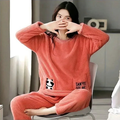 Women Pajamas Autumn Winter Flannel Warm Woman Sleepwear Korean cute Cartoon Pajama Set Fashion Pijama Mujer Home Cloth Pyjamas