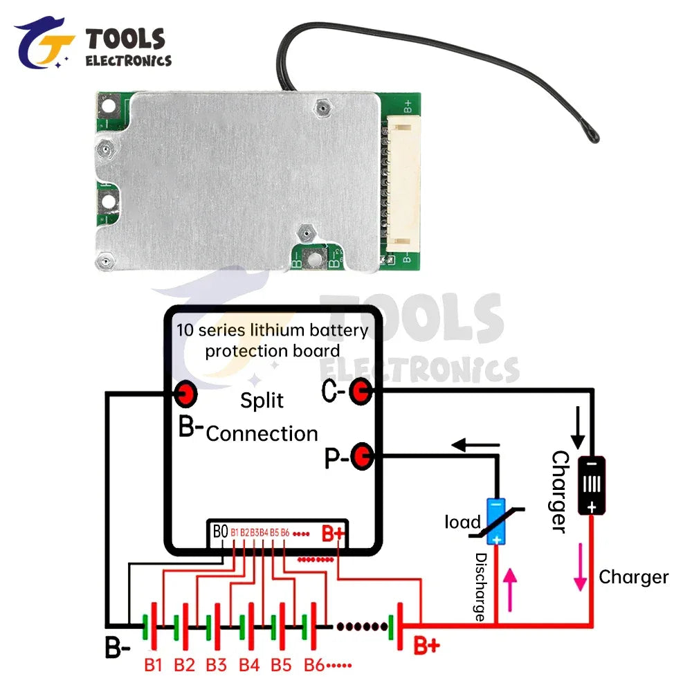 BMS 10S 36V 30A Same Port Split Port Lithium Battery Protection Board with Equalization 18650 Battery Balanced Protection Board