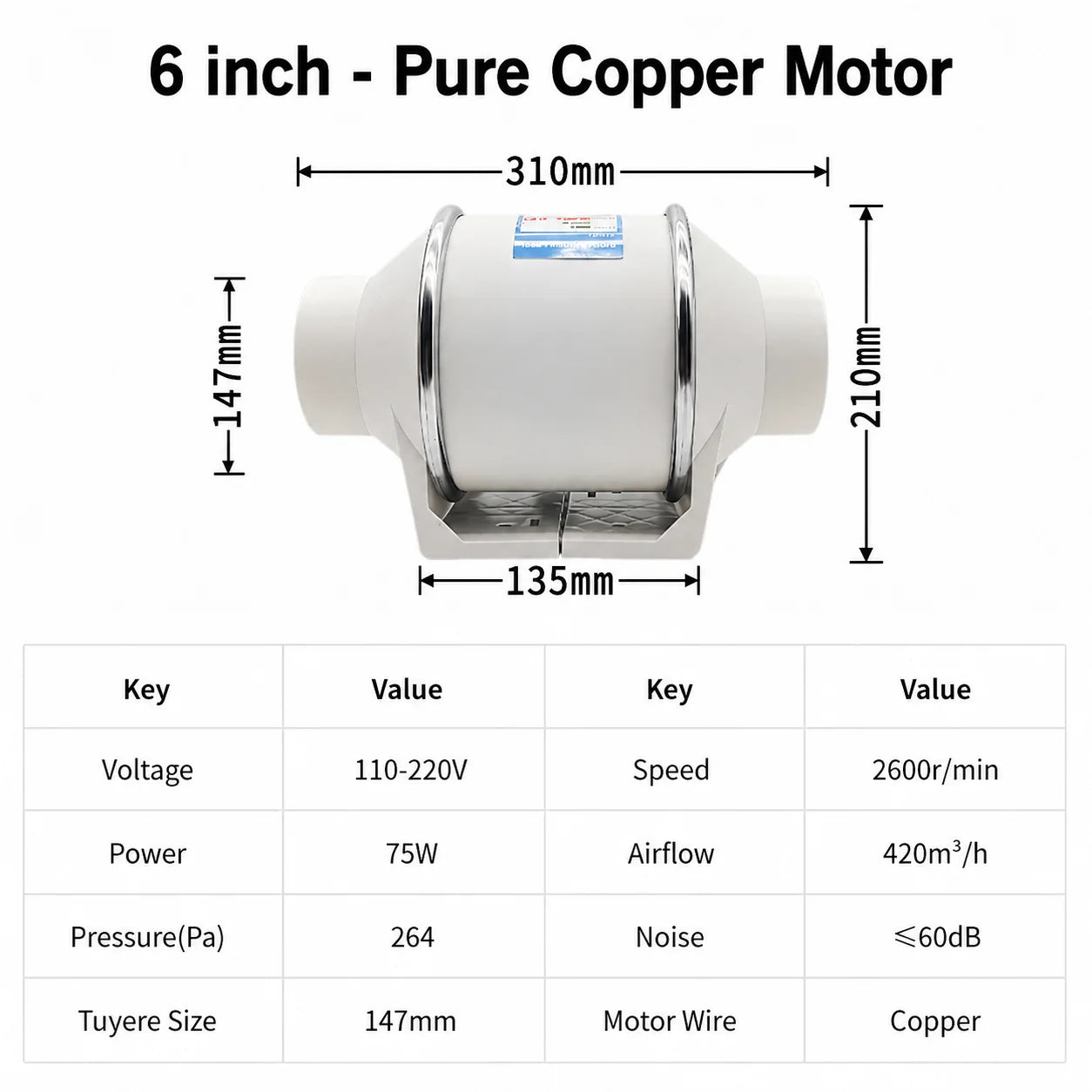Exhaust Fans Home Silent Inline Pipe Duct Fan Bathroom Extractor Ventilation Kitchen Toilet Wall Air Clean Ventilator