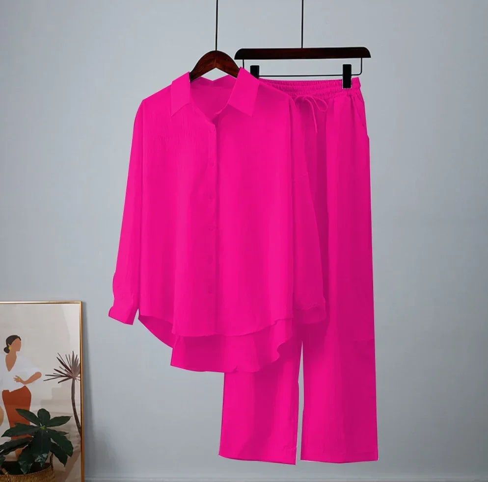 CPSYMYM Holiday Wide Leg Pants Set Two Piece Set Women Vintage Boho Maxi Shirt Autumn Casual Loose Work Streetwear Y2k  Outfits