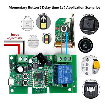 Zigbee Tuya 1CH Smart Relay Module Home Automation DC 5V 7-32V RF433Mhz Remote Control Motor Light Garage Switch Work With Alexa