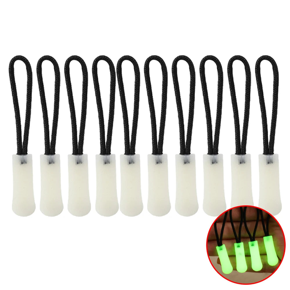 30-3pcs Luminous Zipper Pull Rope Glow in The Dark Zipper Head Anti-lost Backpack Clothes Jackets Slider DIY Repair Sewing Tool